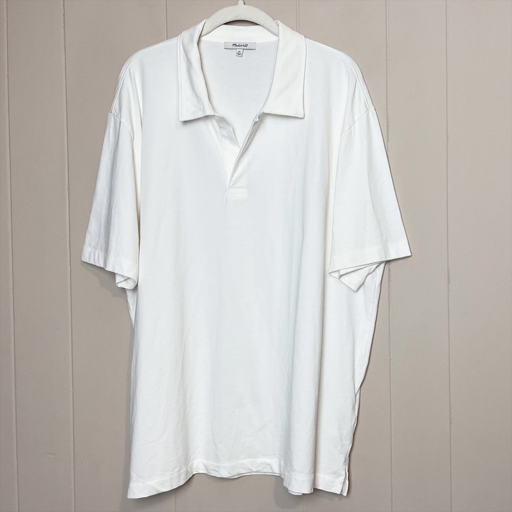 Madewell Men's Vintage Polo XL White Short Sleeve Cotton Shirt Hidden Placket - Picture 4 of 11